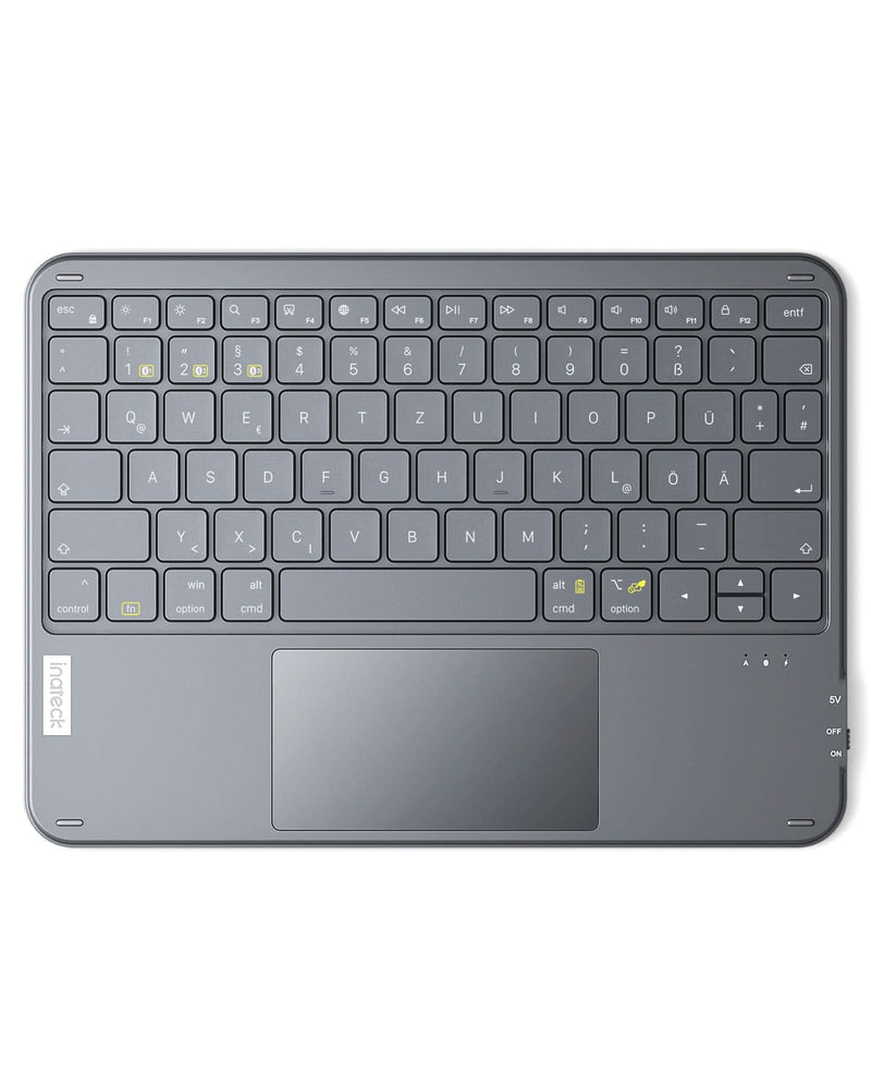 Ultraleichte Tablet Tastatur Kabellose QWERTZ Deutsch mit Trackpad, kompatibel mit iPad/Tablet/Windows/Laptop/PC, KB01105