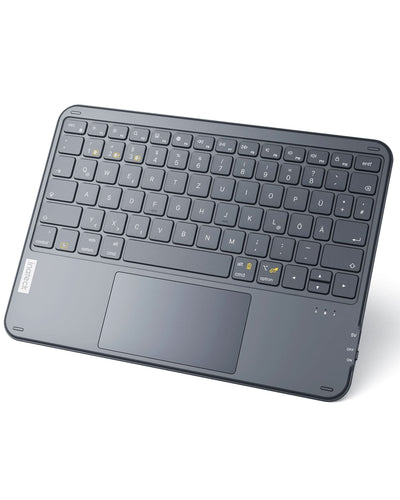 Ultraleichte Tablet Tastatur Kabellose QWERTZ Deutsch mit Trackpad, kompatibel mit iPad/Tablet/Windows/Laptop/PC, KB01105