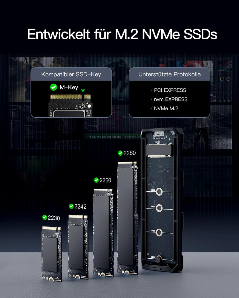 M.2 NVMe SATA SSD HDD, USB 3.2 Gen 2 (10 Gbps) Festplattenlaufwerk unterstützt UASP Trim, FE2024