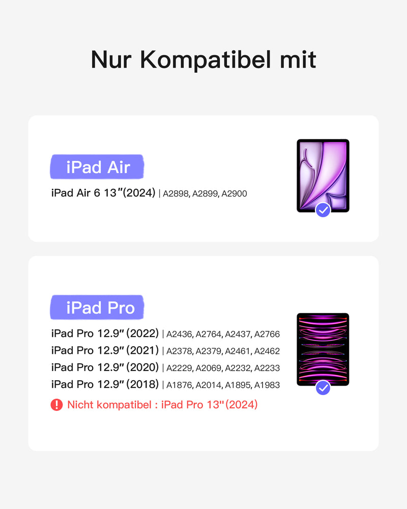 Abnehmbare Tastatur für iPad Air 13" M3/M2 (2025/2024), iPad Air 6, iPad Pro 12.9" (6/5/4/3th), KB04118