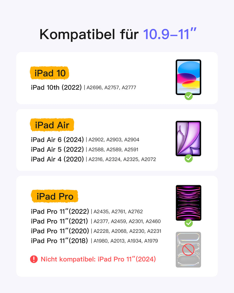 Super-leicht Tastatur Hülle für iPad Air 11-Zoll (6), iPad Air 11-Zoll (5/4), iPad 10th, iPad Pro 11-Zoll (4/3/2/1), BK2007