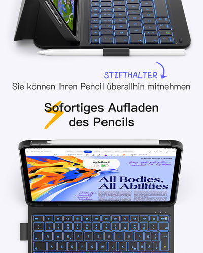 Super-leicht Tastatur Hülle für iPad Air 11-Zoll (6), iPad Air 11-Zoll (5/4), iPad 10th, iPad Pro 11-Zoll (4/3/2/1), BK2007