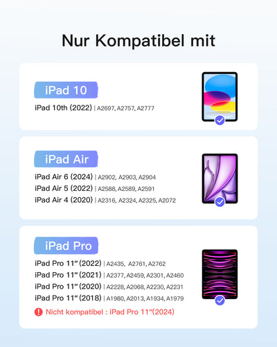 Ultraleicht Tastatur für iPad Air 11-Zoll (6), iPad Air 10,9-Zoll (5/4), iPad 10,9-Zoll (10th), iPad Pro 11-Zoll (4/3/2/1), KB04122