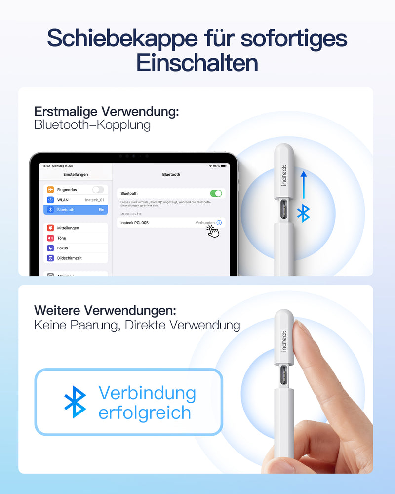Stylus Pen für iPad 2018-2025, iPad Pro 11"/12.9"/13" M4, iPad Air 11"/13" 3/4/5/6/7th (M3 M2) 2025 2024, iPad Mini 5/6 und iPad 6-11th A16 2025, PCL005
