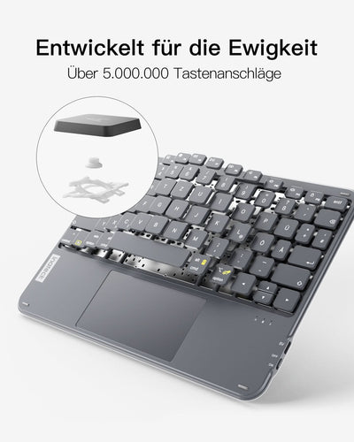 Ultraleichte Tablet Tastatur Kabellose QWERTZ Deutsch mit Trackpad, kompatibel mit iPad/Tablet/Windows/Laptop/PC, KB01105