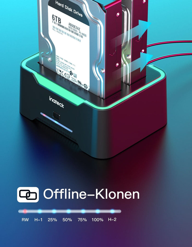 Offline-Klonfunktion, für 2.5 und 3.5 Zoll SATA HDD und SSD, unterstützt UASP, SA02004