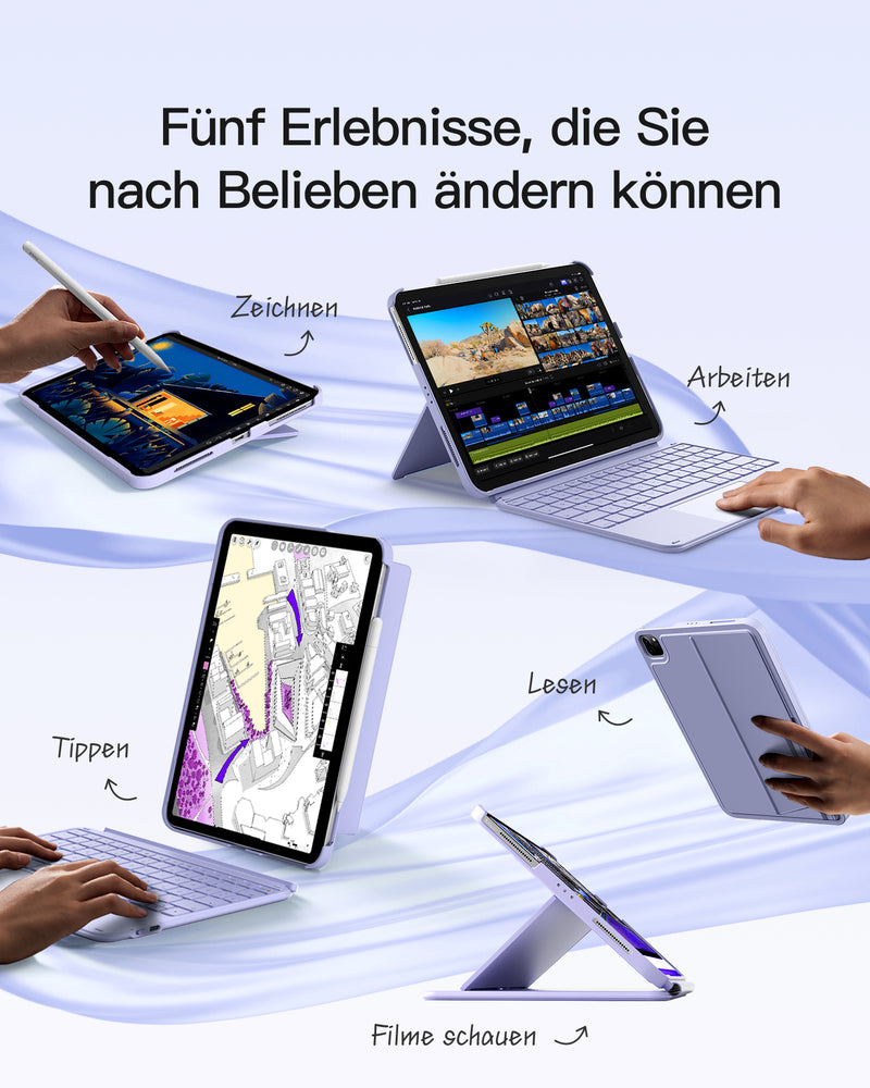 Ultraleicht Tastatur für iPad 11" (A16 2025), iPad 10, iPad Air 11" M3/M2 (2025/2024), iPad Air 7/6/5/4, iPad Pro 11" 4/3/2/1, QWERTZ, KB04122