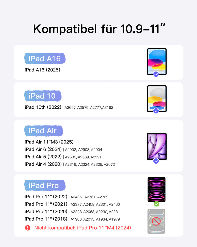 Ultraleicht Tastatur für iPad 11" (A16 2025), iPad 10, iPad Air 11" M3/M2 (2025/2024), iPad Air 7/6/5/4, iPad Pro 11" 4/3/2/1, QWERTZ, KB04122