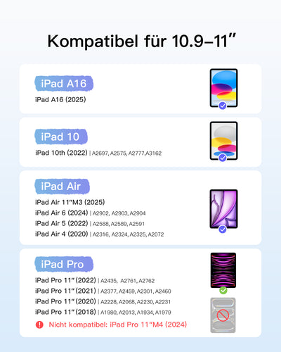 Clavier ultraléger pour iPad Air 11 pouces (6), iPad Air 10,9 pouces (5/4), iPad 10,9 pouces (10e), iPad Pro 11 pouces (4/3/2/1), KB04122