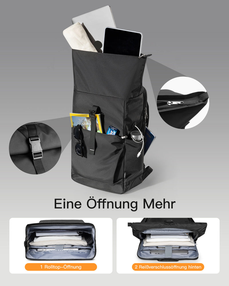 25L-30L RollTop Rucksack, 17 Zoll Laptop Rucksack mit separatem Schuhfach BP01007