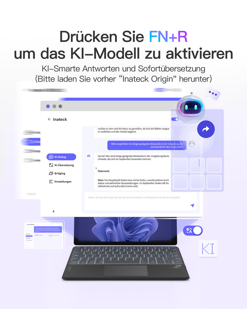 AI-Funktion Tablet-Tastatur, Unterstützt Windows, iPad OS, Android, iOS, KB01104