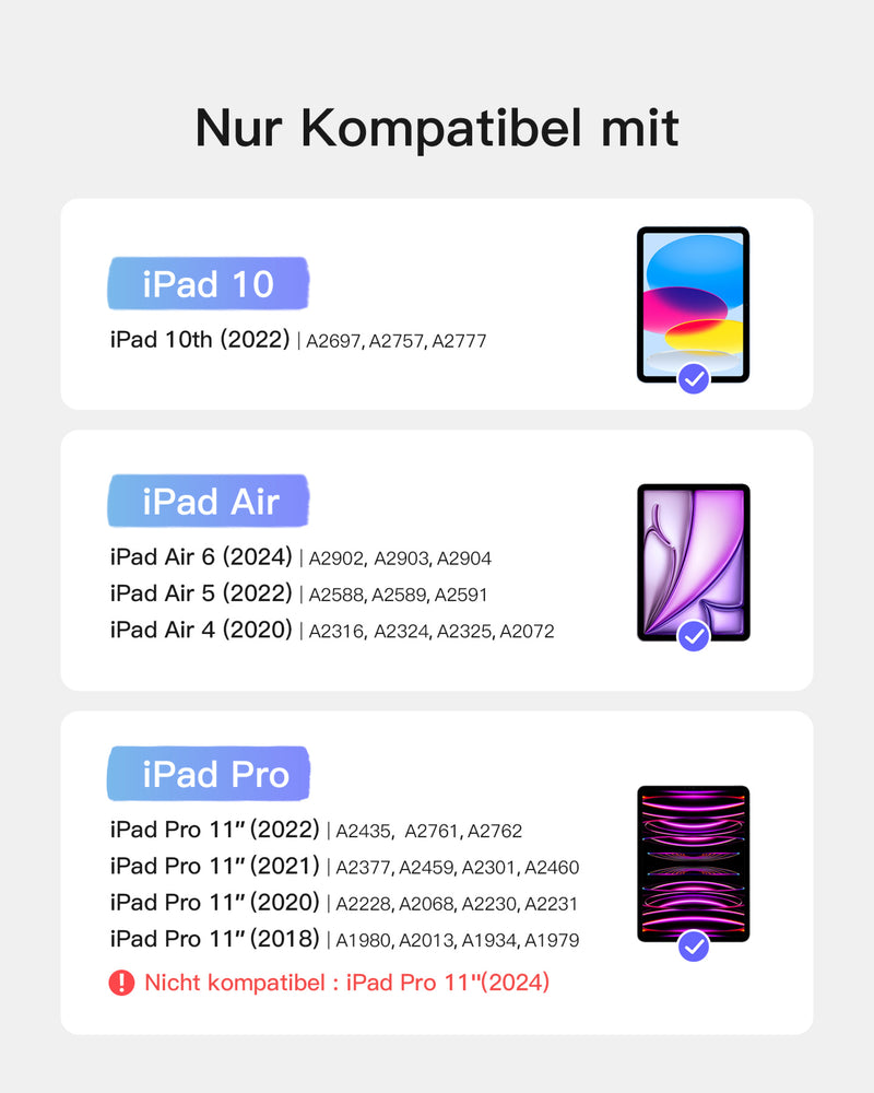 Ultraleicht Tastatur für 11-Zoll iPad Air (6), iPad Air 10,9-Zoll (5/4), iPad 10th, iPad Pro 11-Zoll 4/3/2/1, KB04122