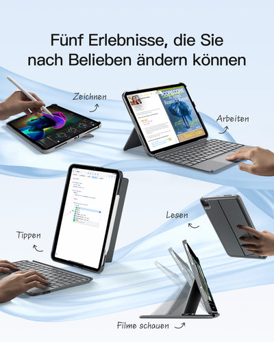 Ultraleicht Tastatur für iPad 11" (A16 2025), iPad 10, iPad Air 11" M3/M2 (2025/2024), iPad Air 7/6/5/4, iPad Pro 11" 4/3/2/1, QWERTZ, KB04122