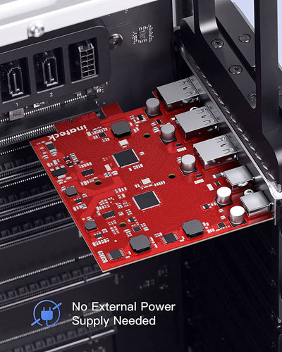 PCIe 3.0 x1 USB Karte mit 3 USB-A Ports und 2 USB-C Ports, Keine Externe Stromversorgung erforderlich, KU5211E_red - Inateck Official DE