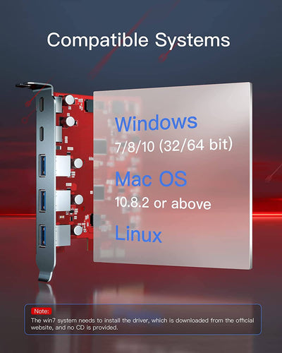 PCIe 3.0 x1 USB Karte mit 3 USB-A Ports und 2 USB-C Ports, Keine Externe Stromversorgung erforderlich, KU5211E_red - Inateck Official DE