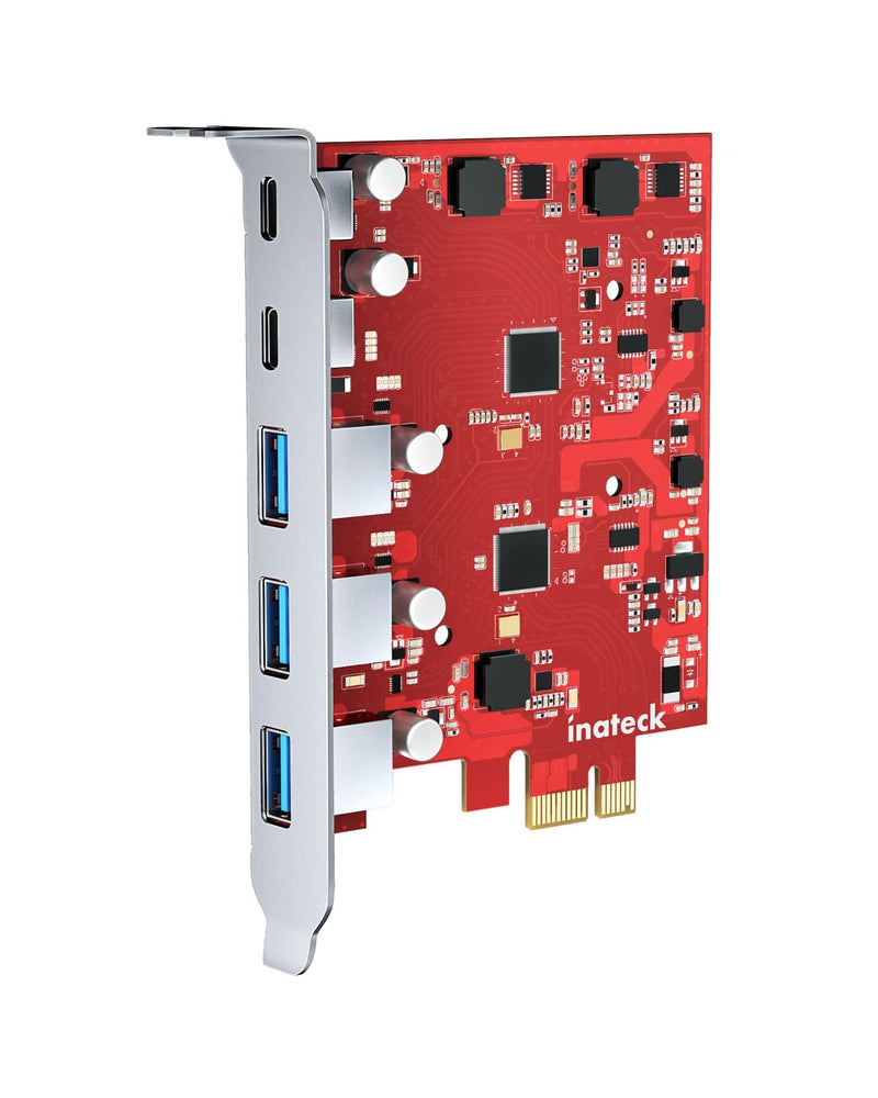 PCIe 3.0 x1 USB Karte mit 3 USB-A Ports und 2 USB-C Ports, Keine Externe Stromversorgung erforderlich, KU5211E_red - Inateck Official DE