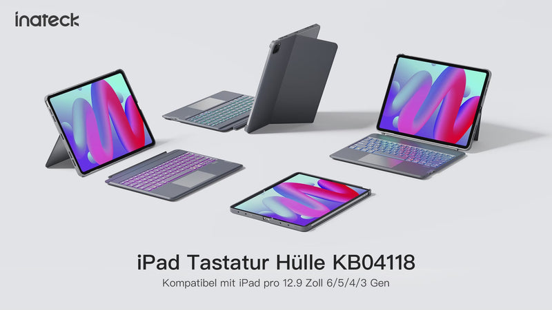 Abnehmbare Tastatur für iPad Air 13" M3/M2 (2025/2024), iPad Air 6, iPad Pro 12.9" (6/5/4/3th), KB04118